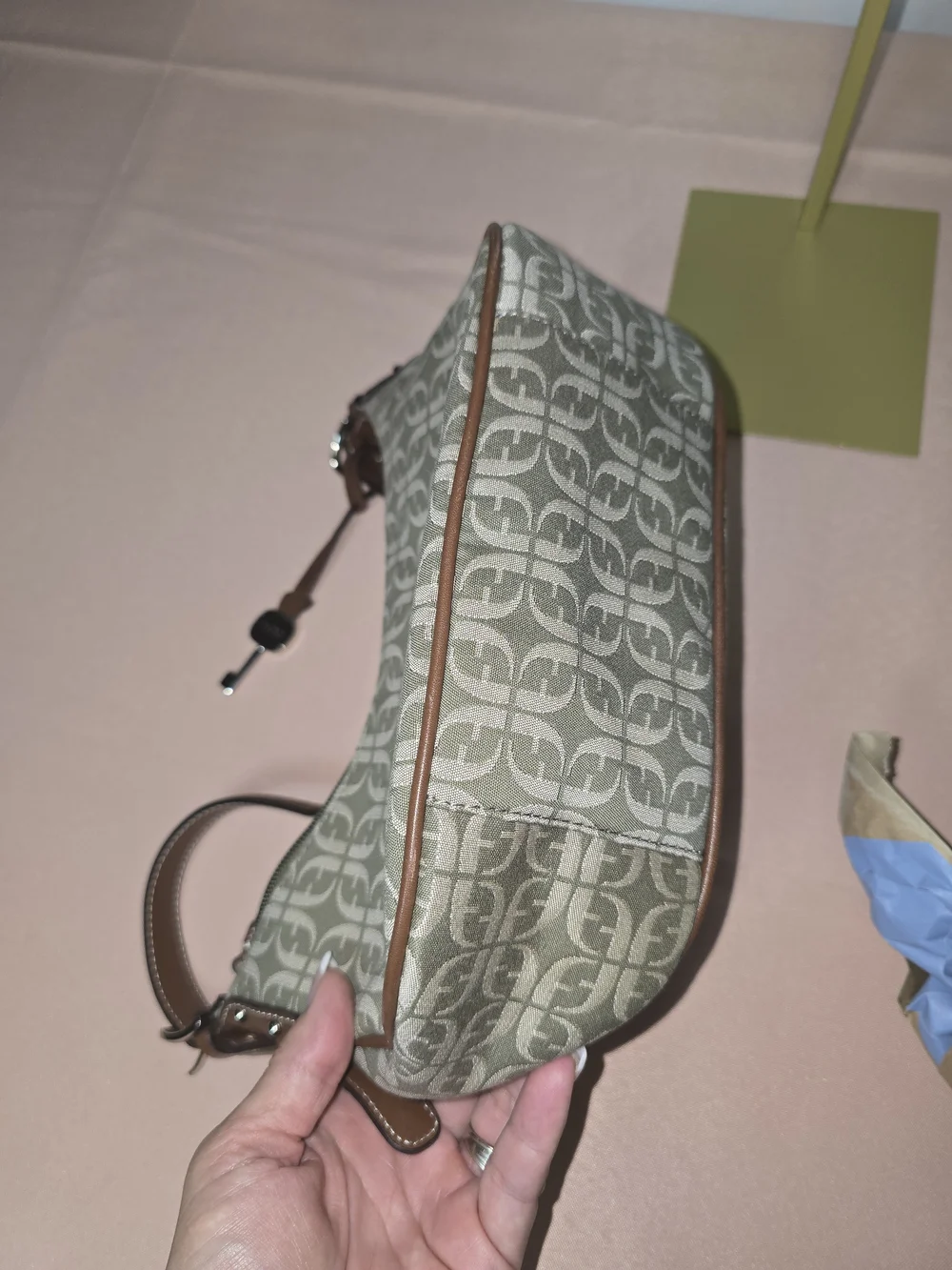 Vintage Fossil Monogram Canvas Shoulder Baguette Bag